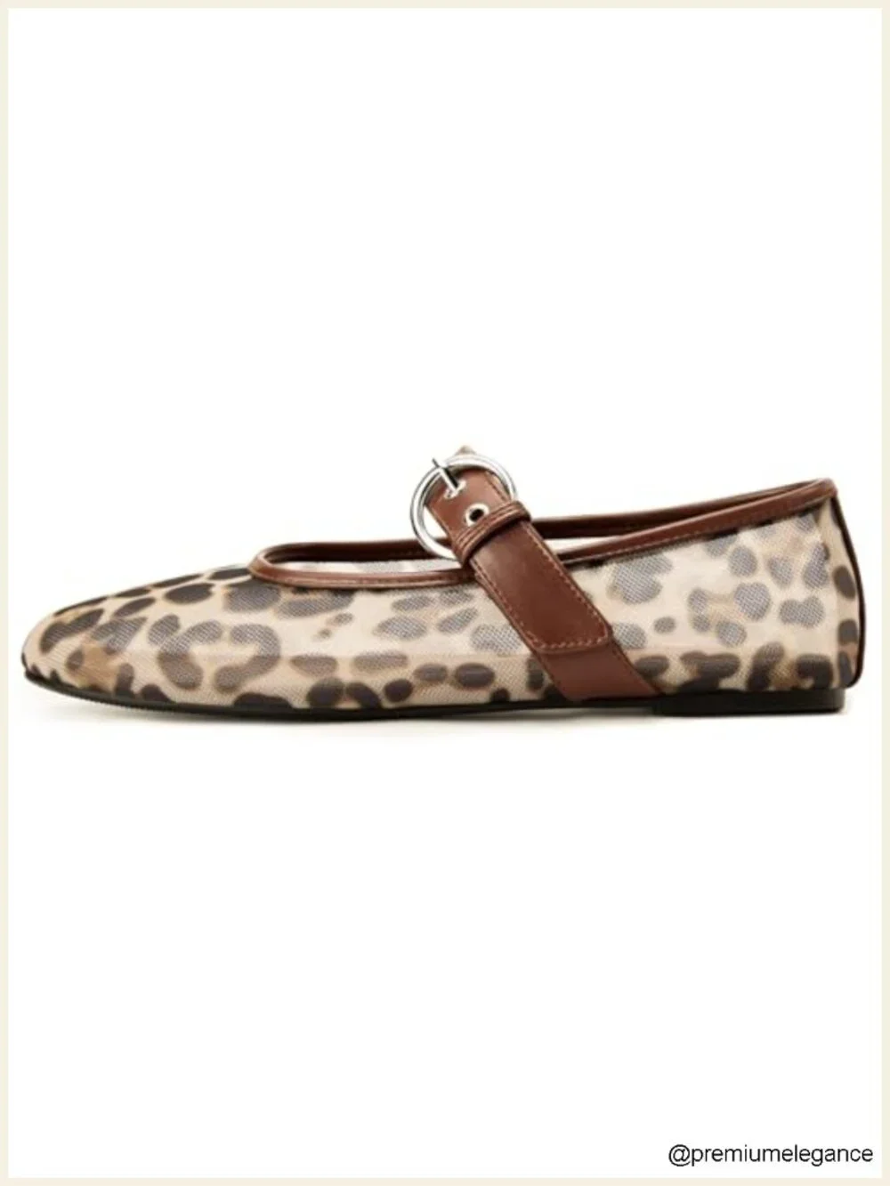 Women's Mesh Ballet Flats Round Toe Leopard Mary Jane Shoes Cushioned Comfort